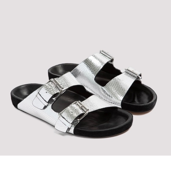 Isabel Marant Lenyo Silver snake effect slides - Size 7 US - Picture 2 of 14